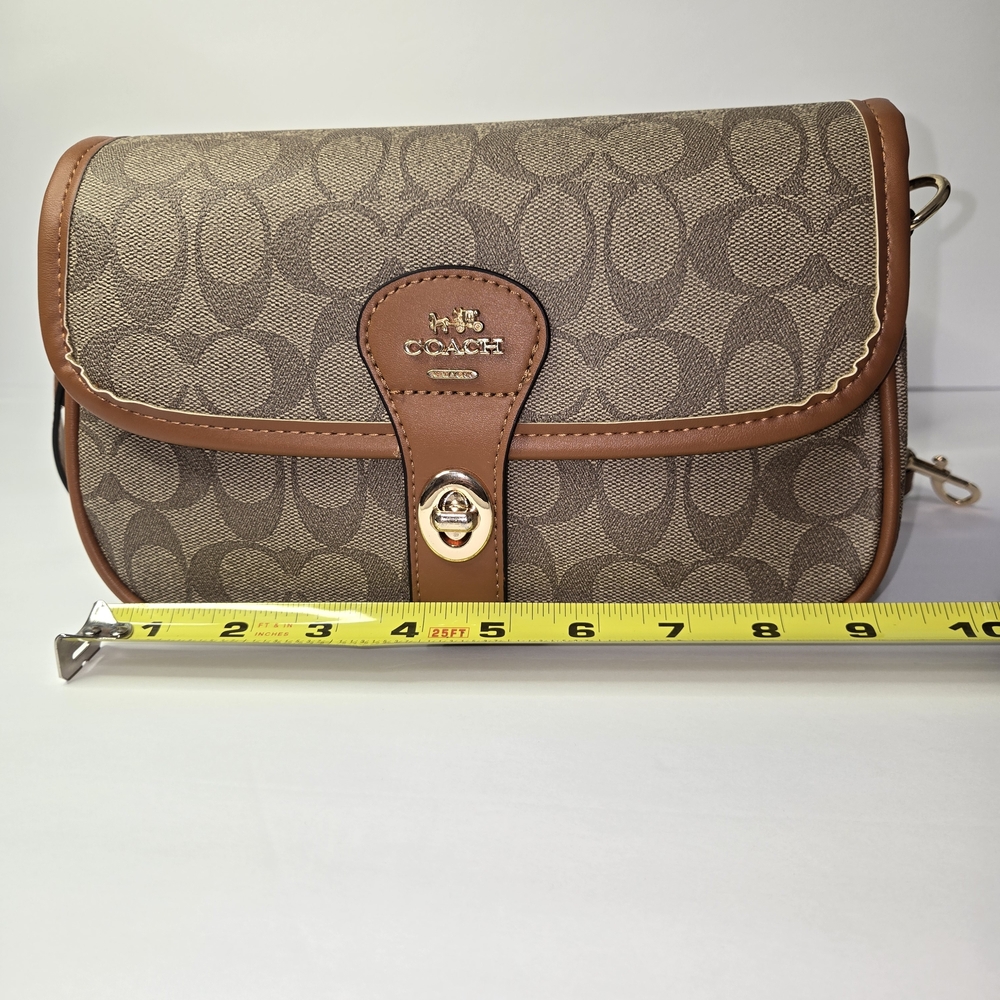 Coach Signature Canvas Turnlock Crossbody Bag in Brown/Tan - Picture 6 of 9